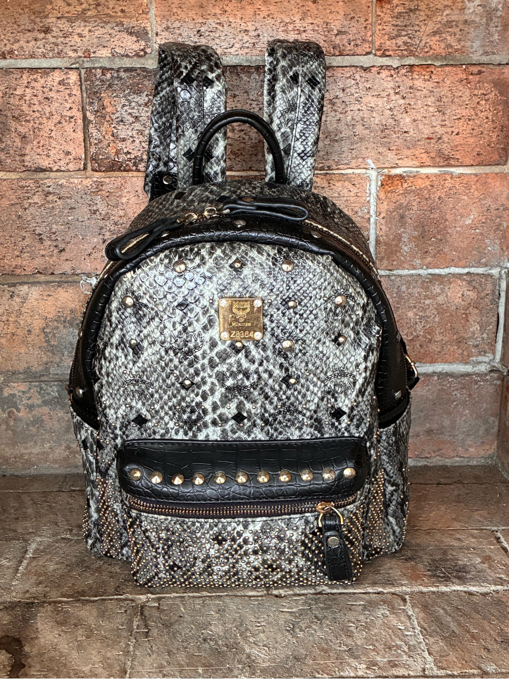 Mcm Stark Python Print Backpack Ltd Edition Black Python And Gray W Studs